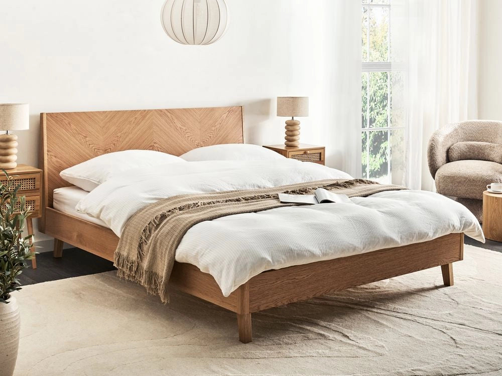Letto in legno impiallacciato in rovere chiaro MDF impiallacciato in rovere 160 x 200 cm classic con base letto