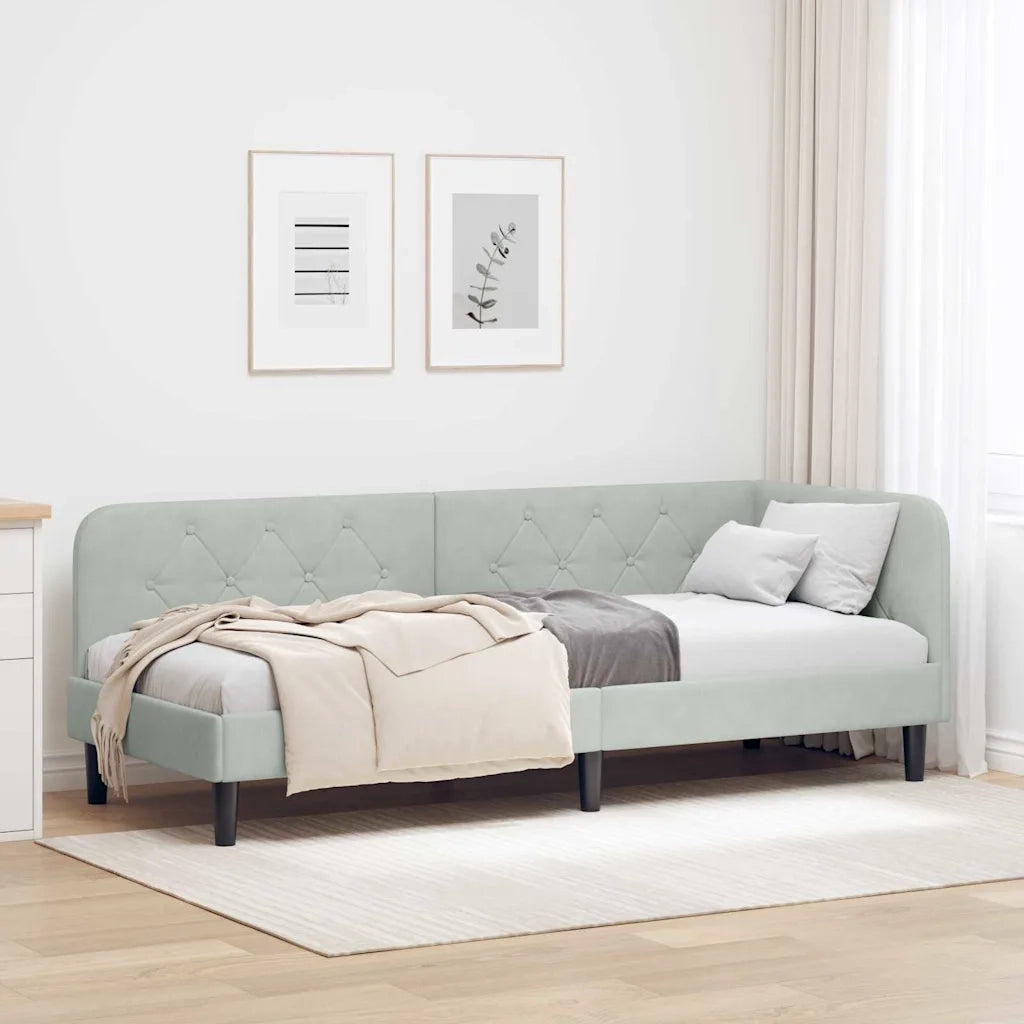 Letto singolo | Letto per adulti | Cornice del letto ad angolo Grigio chiaro 80 x 200 cm Velluto