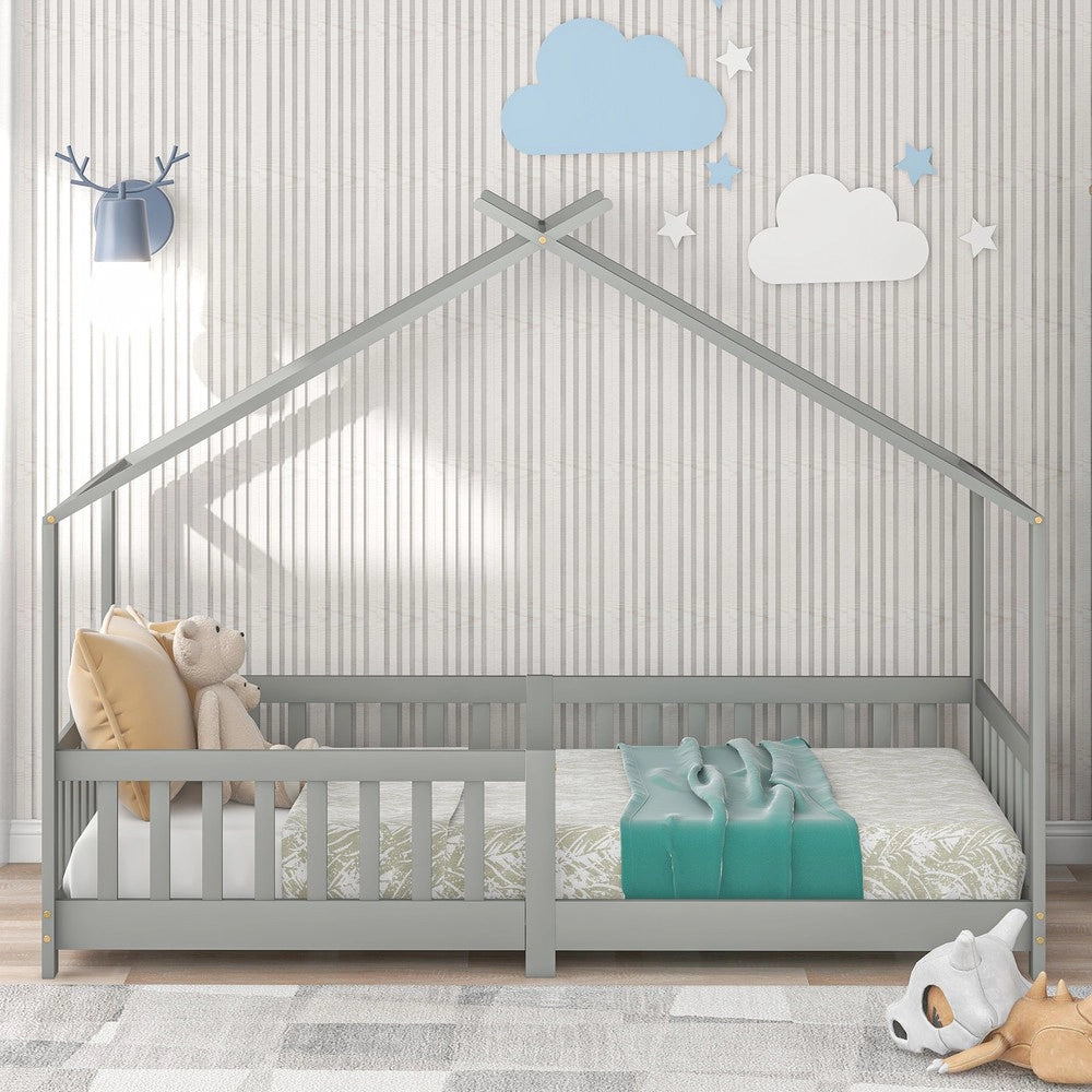 Letto Casetta Bambini in Legno Massello con Scala ¨C Xylo ¨C Grigio 90x200