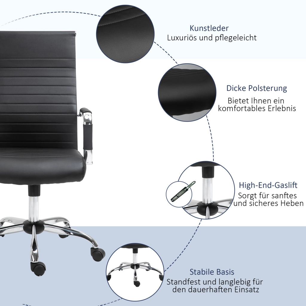 Sedia da ufficio ergonomica con schienale avvolgente altezza regolabile e rotelle in pelle rigenerata nera