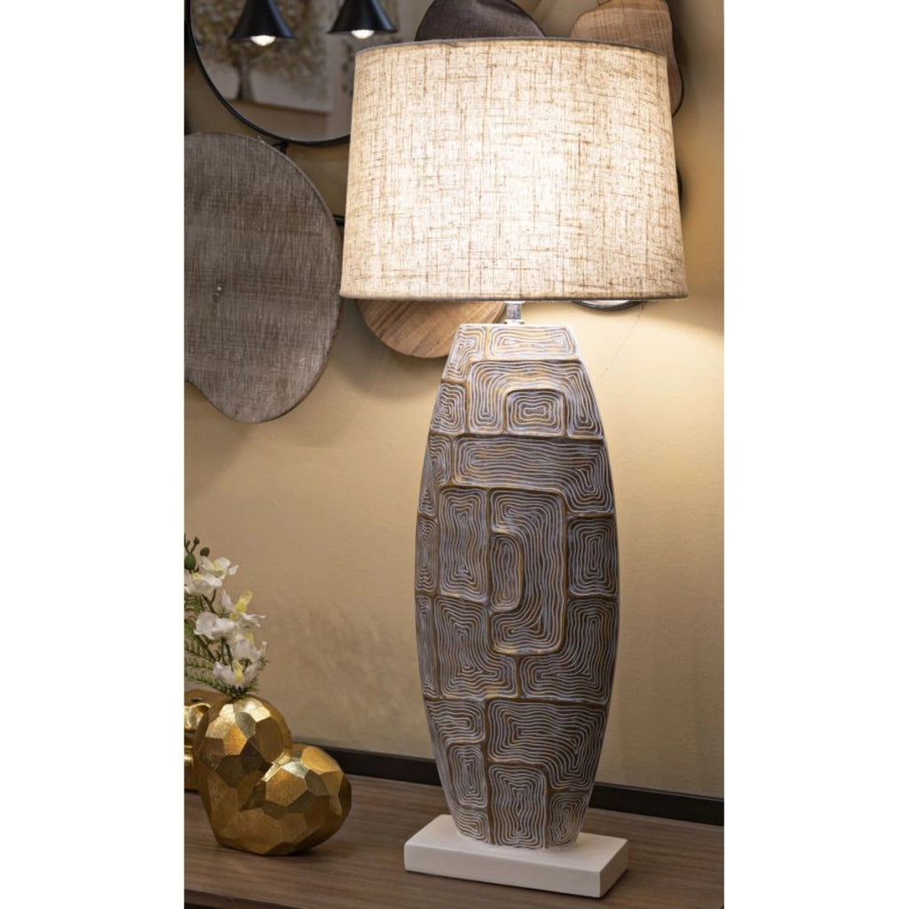 Lampada da Tavolo VKH164, Beige, Poliresina, 38x38x90 cm