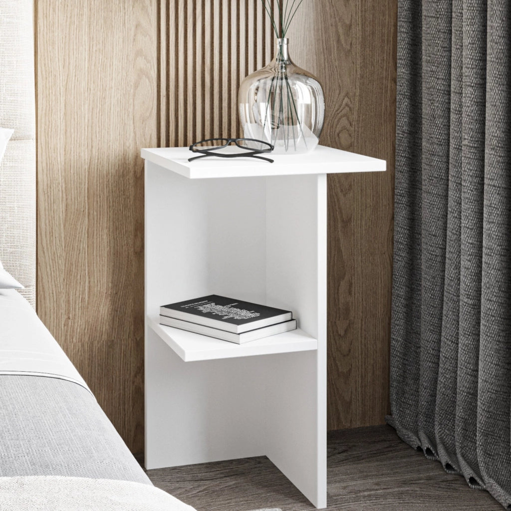 Comodino in legno "Leray" - 36 x 36 x 60 cm - Bianco