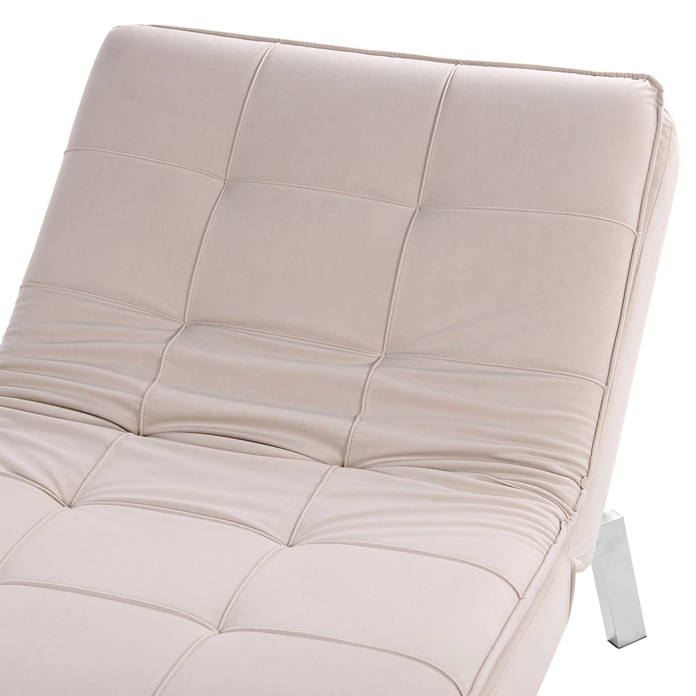 Chaise longue Velluto Beige capitonnè Schienale e Gambe Regolabili Modern Glam
