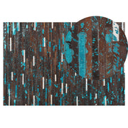 Tappeto tappetino Pelle Bovina Marrone e Blu 140 x 200 cm Superficie a Righe Patchwork