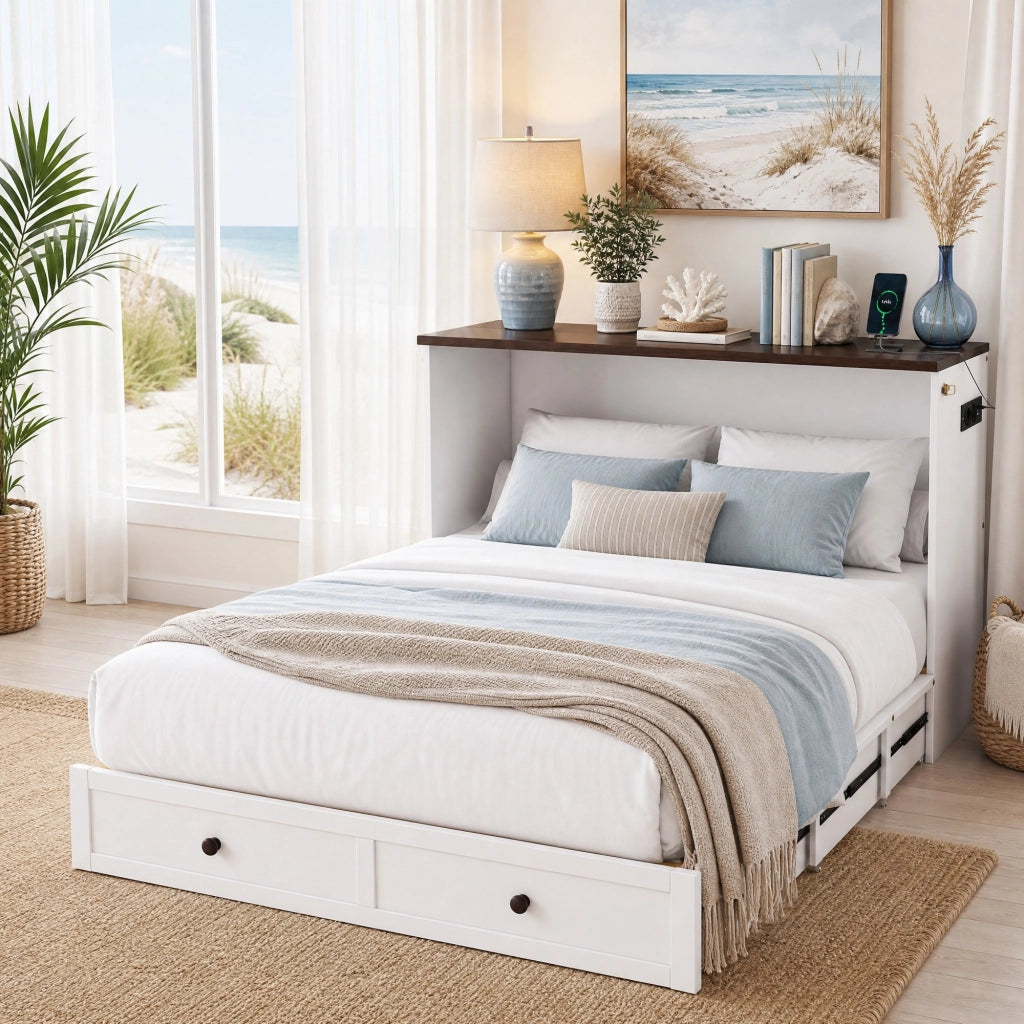 Letto matrimoniale trasformabile in armadio 140x200 cm bianco