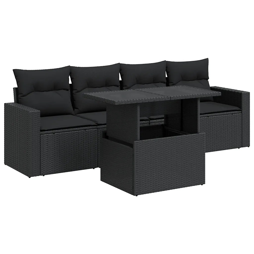 Set Divani da Giardino 5 pz con Cuscini in Polyrattan Nero