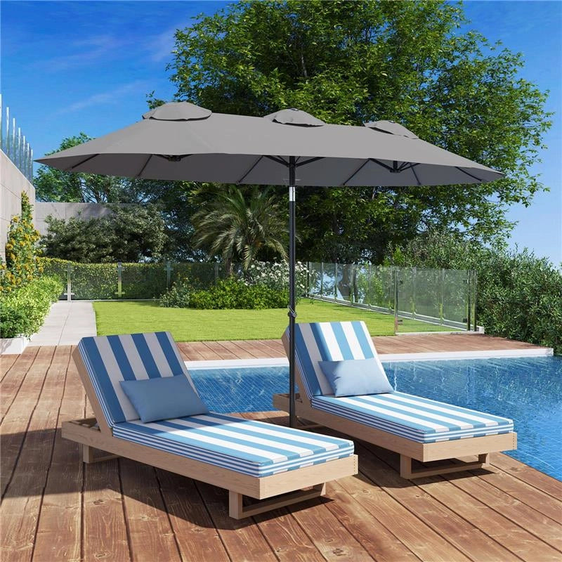 OMBRELLONE DOPPIO INCLINABILE A 45° CON MANOVELLA E PRESE D'ARIA IN ACCIAIO E POLIESTERE 285X147X227 CM GRIGIO