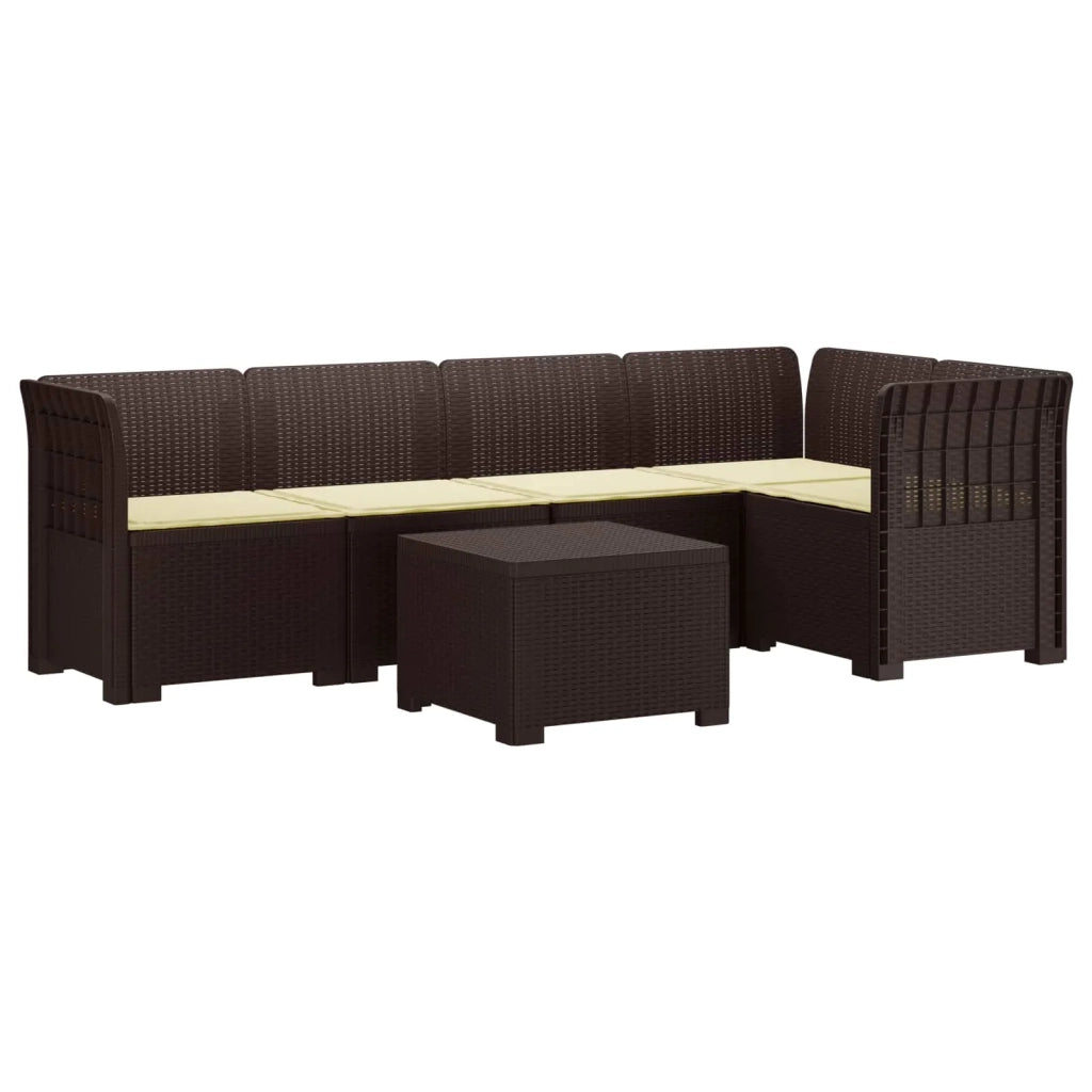 Divano da Giardino 5 Posti con Cuscini Stile Rattan PP Marrone 3444074