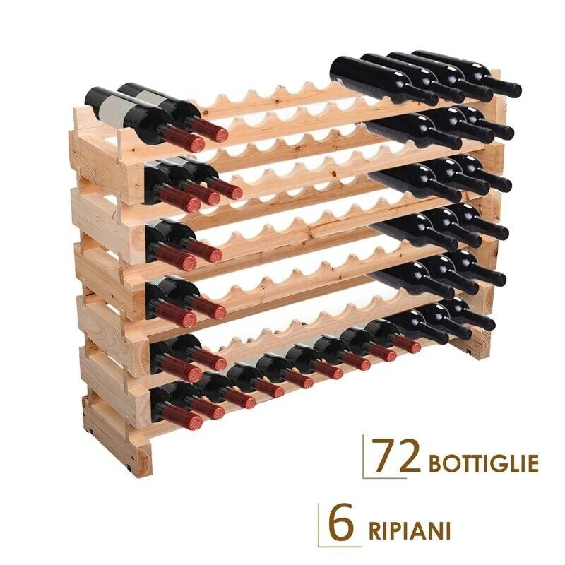CANTINETTA PORTABOTTIGLIE IN LEGNO DI PINO CON 6 RIPIANI 114X28X80 CM
