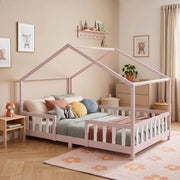 Letto per Cameretta Treviolo a Forma di Casetta in Stile Montessori 120x200 cm Rosa/Bianco [en.casa]