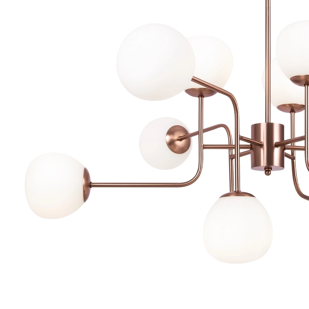 Lampadario Sospensione Erich In Metallo Oro Rosa 12 Luci E Diffusori Bianchi