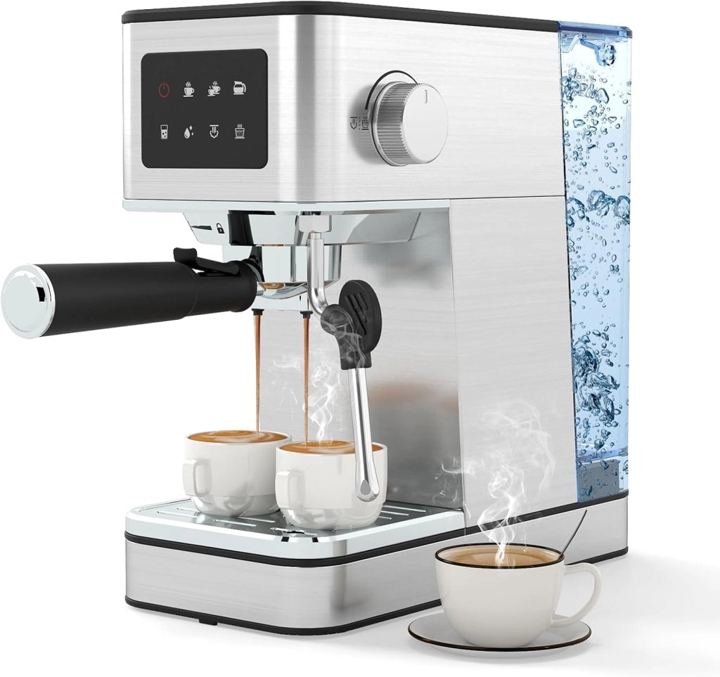 Macchina da caffè Automatica, Schermo a Sfioramento, Macchina per Espresso in Acciaio Inossidabile per Cappuccino Latte Macchiato, 26 x 21 x 28 cm
