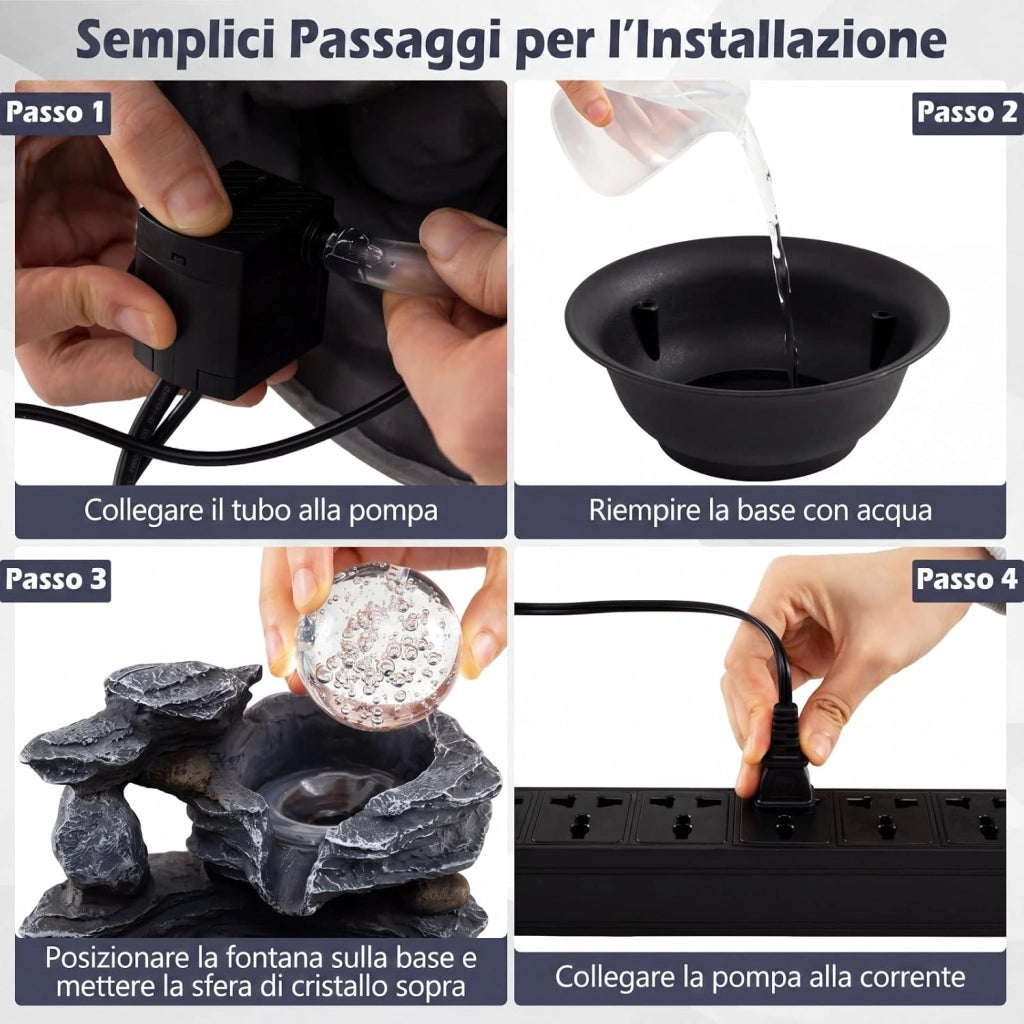 Fontana Zen da Interno, Fontana da Tavolo a Cascata con Luce LED, Pompa Silenziosa e Velocità dell'Acqua Regolabile, Fontanella Decorativa per Soggiorno, Ufficio e Camera da Letto (Modello 3)