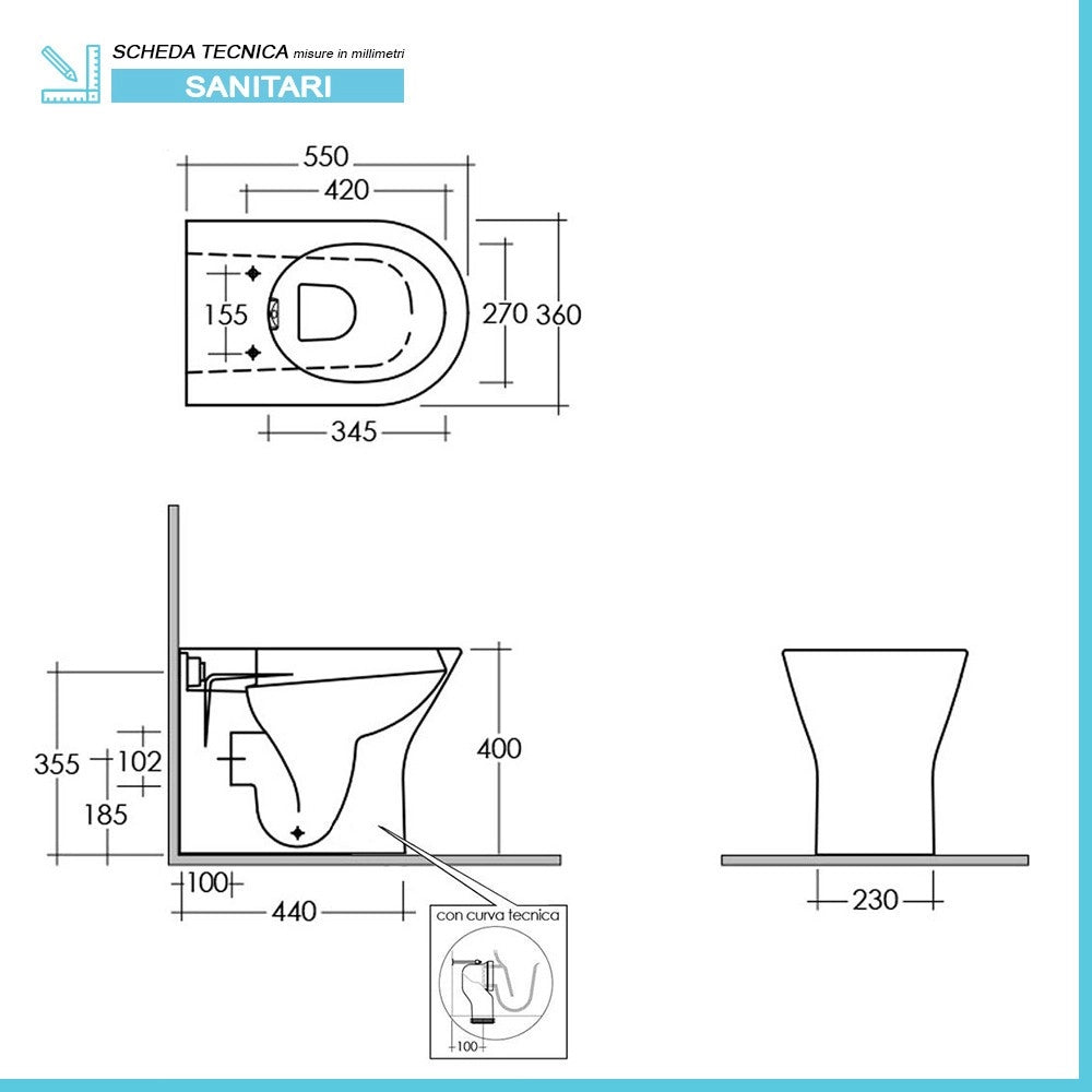 Sanitari filo muro Feeling rimfree in bianco matt con copriwc softclose