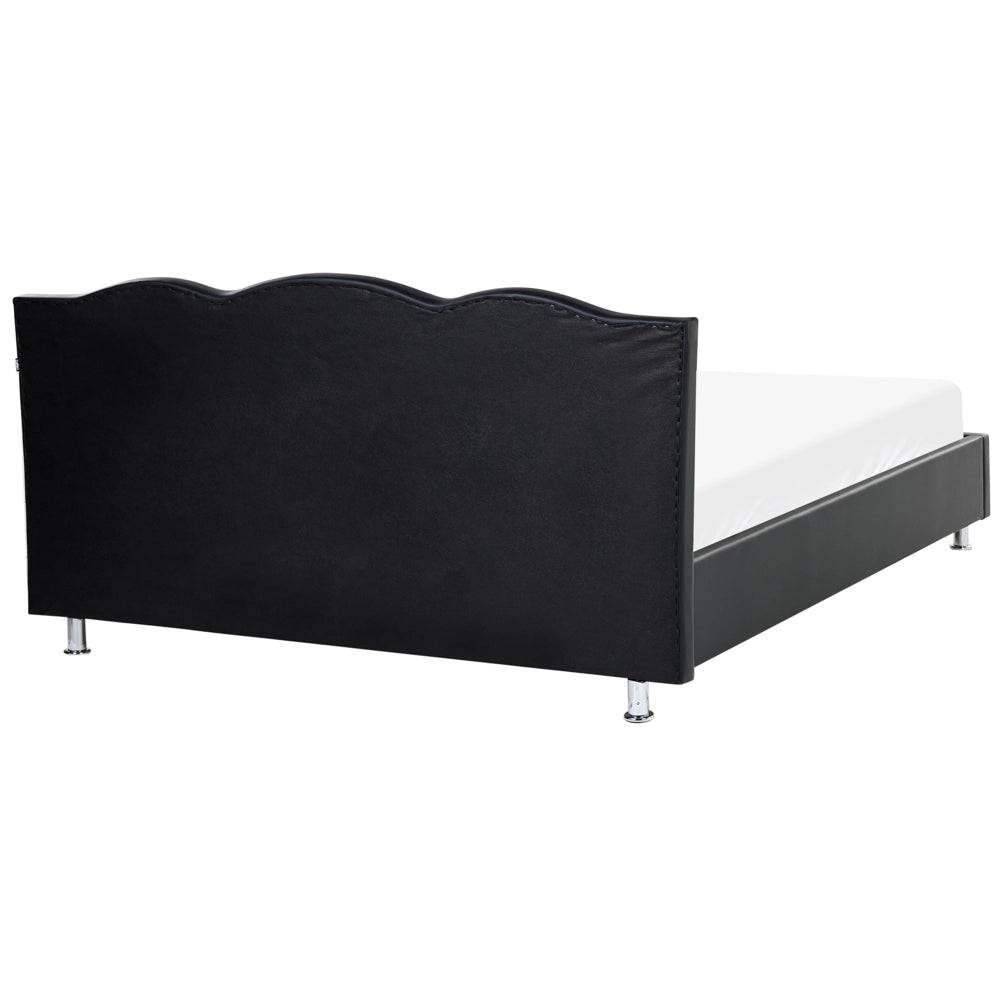 Letto 180 x 200 cm in ecopelle nera con cornice imbottita con bottoncini in cristallo con finiture per la testa dei chiodi