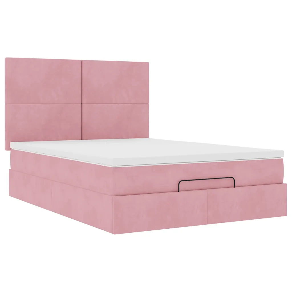 Struttura Letto Pouf con Materassi Rosa 140x190 cm in Velluto 3313402