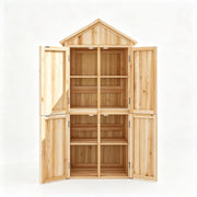 Armadio da esterno con 2 ante e ripiani, per giardino, in legno, 82×50×190 cm, naturale
