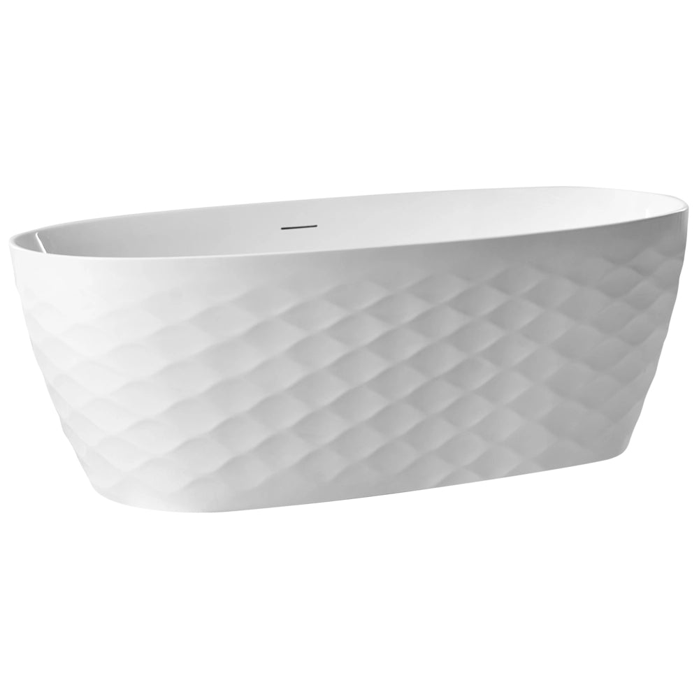 Vasca da bagno ovale moderna indipendente 170 x 80 cm Finitura acrilica lucida Motivo a rombi Bianco