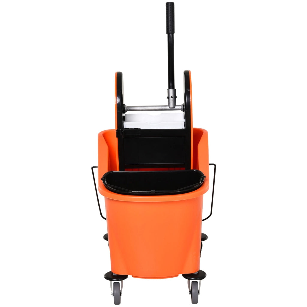EasyComfort Secchio per Mocio Professionale 36L, Carrello Lavapavimenti con Strizzatore Manuale e 2 Secchi, Arancione e Nero