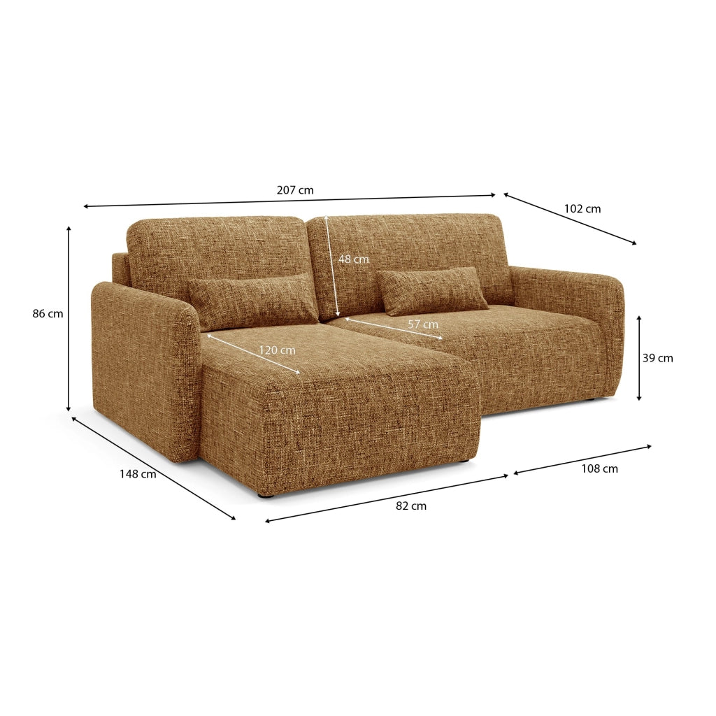 Pagno, Divano Letto con Penisola Contenitore, 207x148 cm Giallo Senape