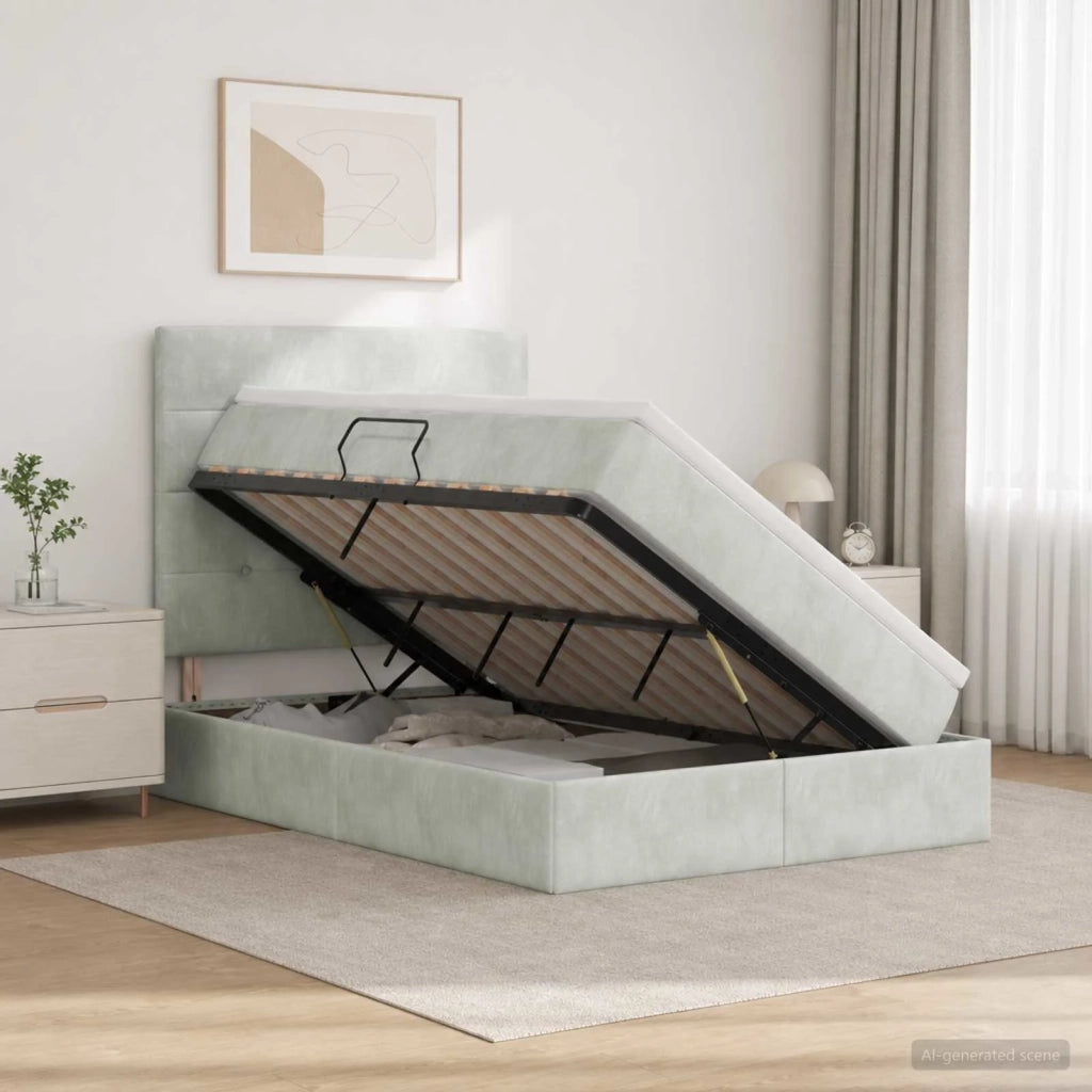 Letto con contenitore e materasso Grigio Chiaro 120 x 200 cm 3459681