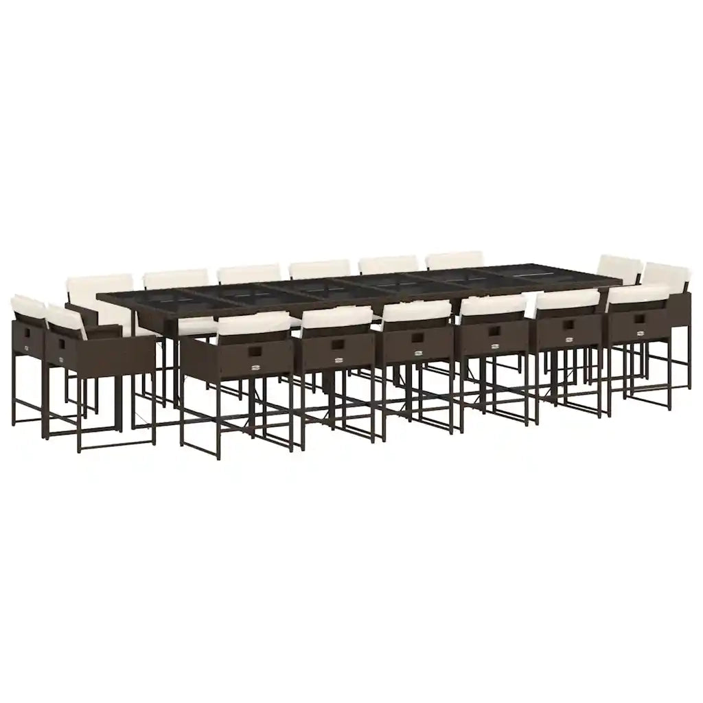 Set da Pranzo da Giardino 17 pz con Cuscini Marrone Polyrattan
