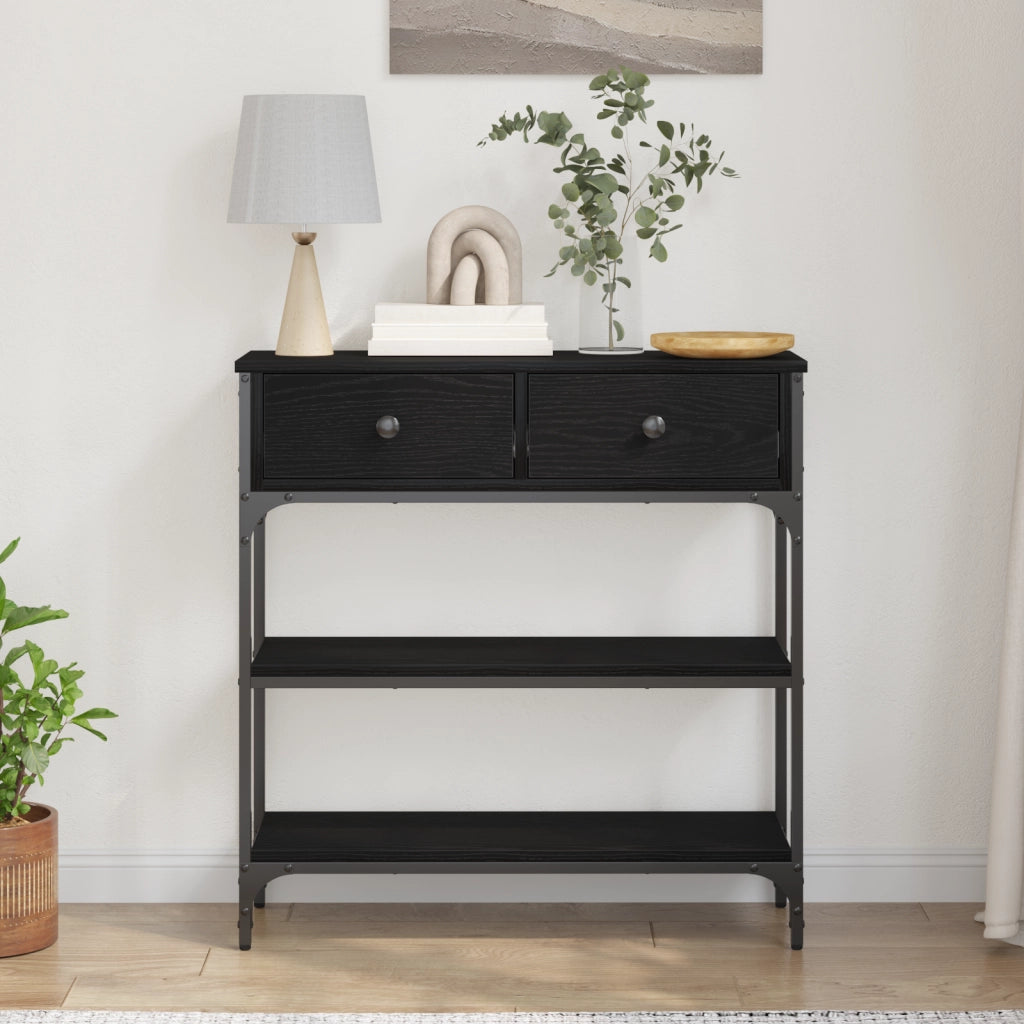Tavolino Nero Rovere 72,5x25x75 cm Legno ingegnerizzato & Acciaio