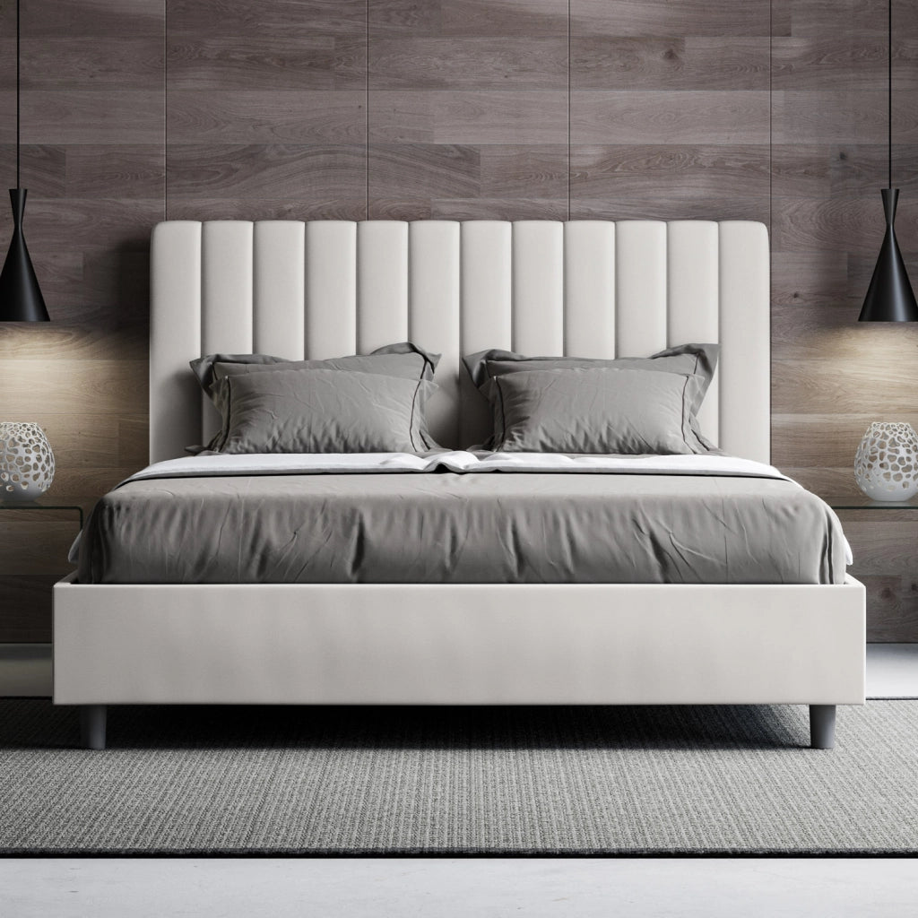 Letto contenitore imbottito 160x200 similpelle bianco Agueda