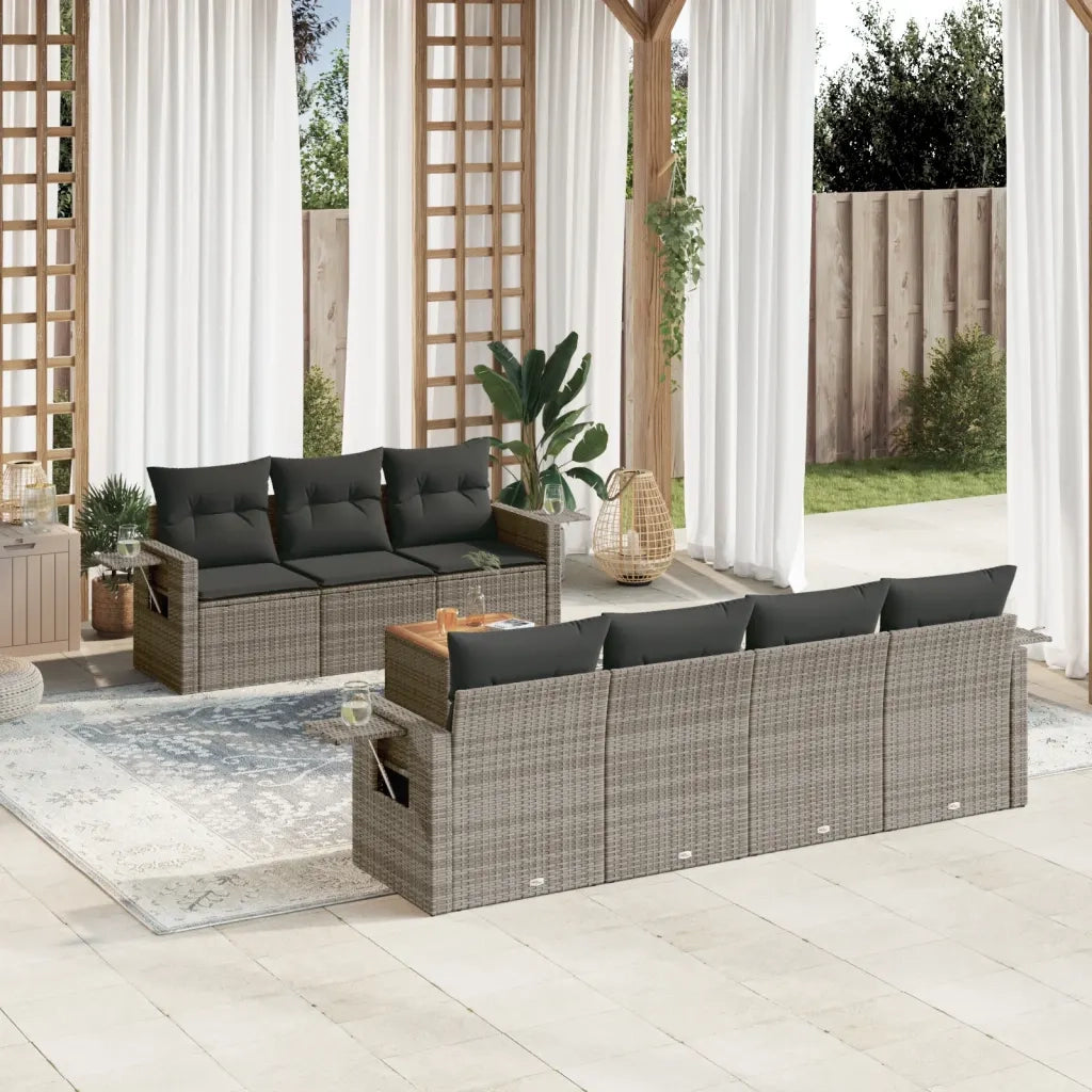 Set Divano da Giardino 8 pz con Cuscini Grigio in Polyrattan 3224471