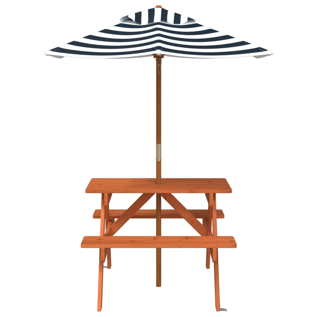 Tavolo da Picnic per 4 Bambini con Ombrellone Legno di Abete 3281616