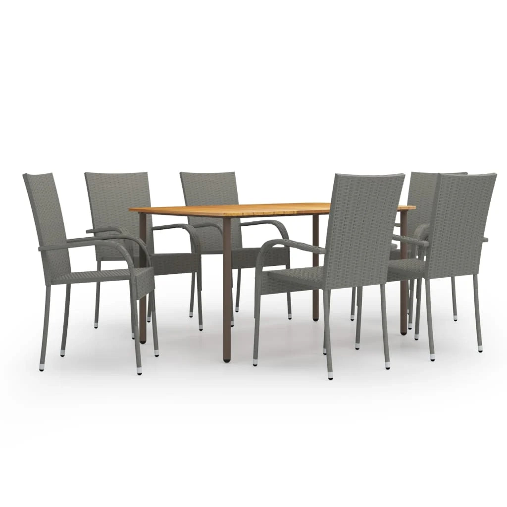 Set da pranzo da giardino per esterni da 7 pezzi in resina di vimini grigia 02_0014051
