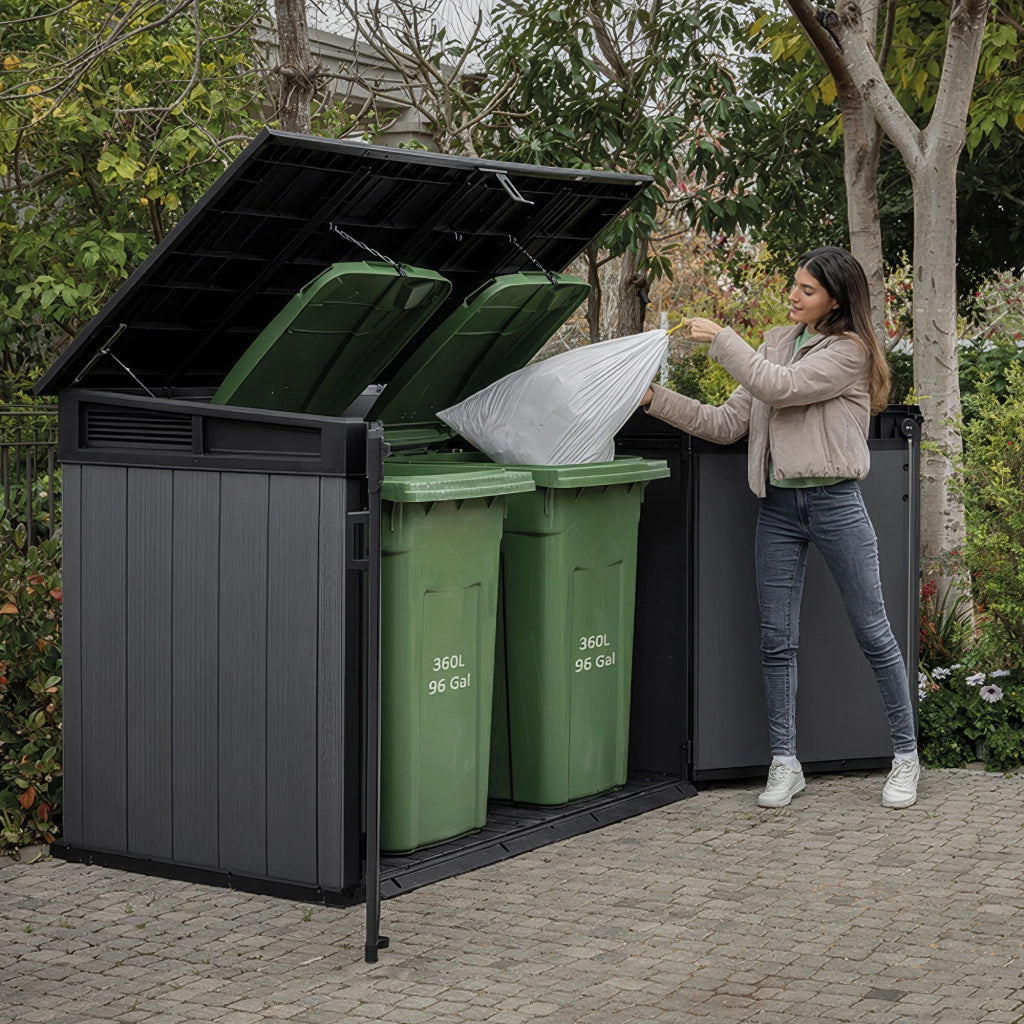 Cortina Mega - Mobili Da Giardino 190,5x132,5x109,3 cm 2 Ante Per Deposito Attrezzi Finitura Effetto Legno Evotech+ In Resina Grigio