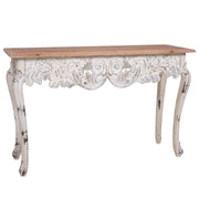 Mueble de entrada in legno bianco invecchiato e naturale 120x40x77h cm