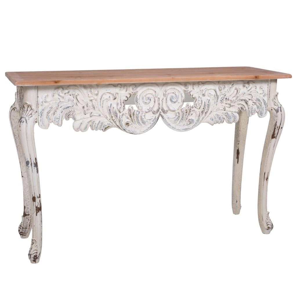 Mueble de entrada in legno bianco invecchiato e naturale 120x40x77h cm