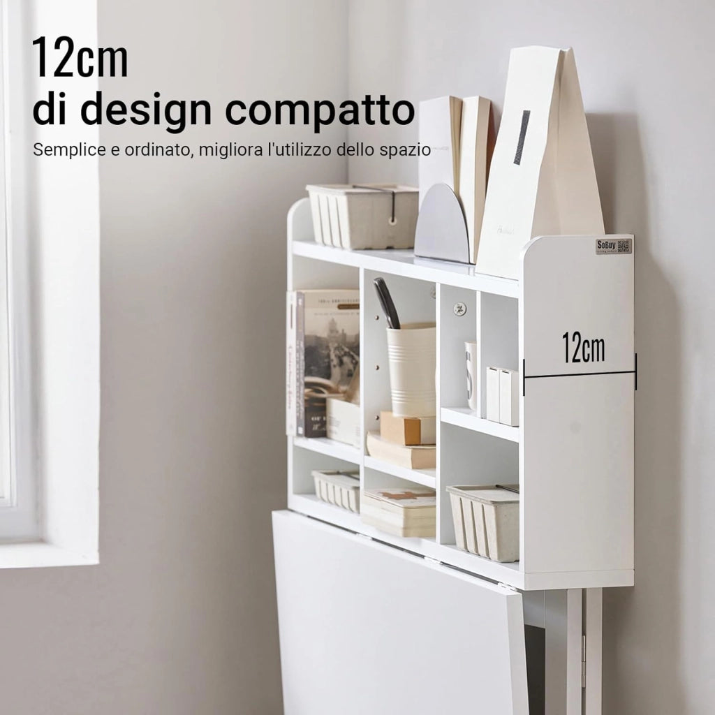 tavolo pieghevole da parete con mensola salvaspazio per cucina piccola e studio, consolle da pranzo a scomparsa bianca 90x60 cm, dimensioni ca. 90x78x60 cm FWT07-II-W
