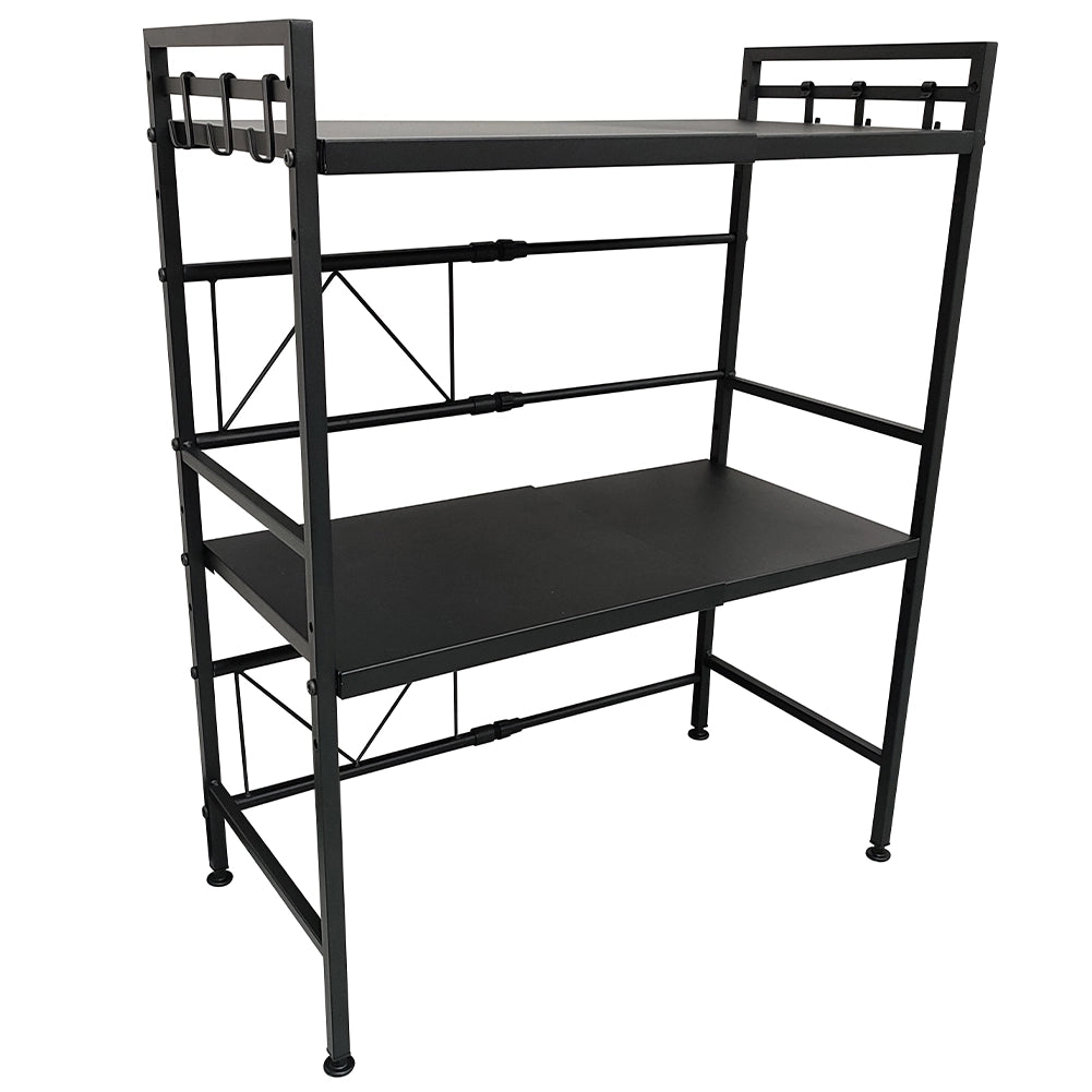 Scaffale Porta Microonde Allungabile 2 Ripiani Mensola da Cucina in Metallo Nero