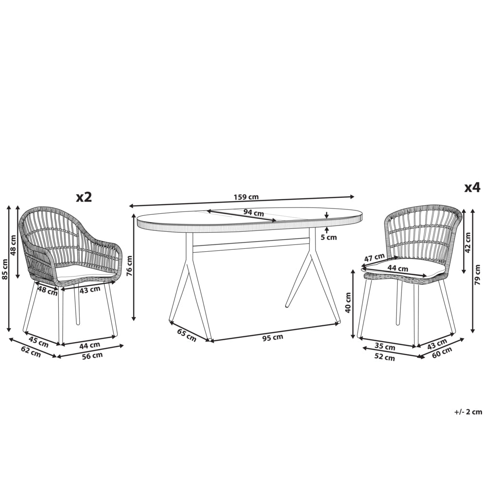 Set da bistrot da 3 pezzi in rattan sintetico marrone con gambe a forcina in metallo Nero piano in vetro