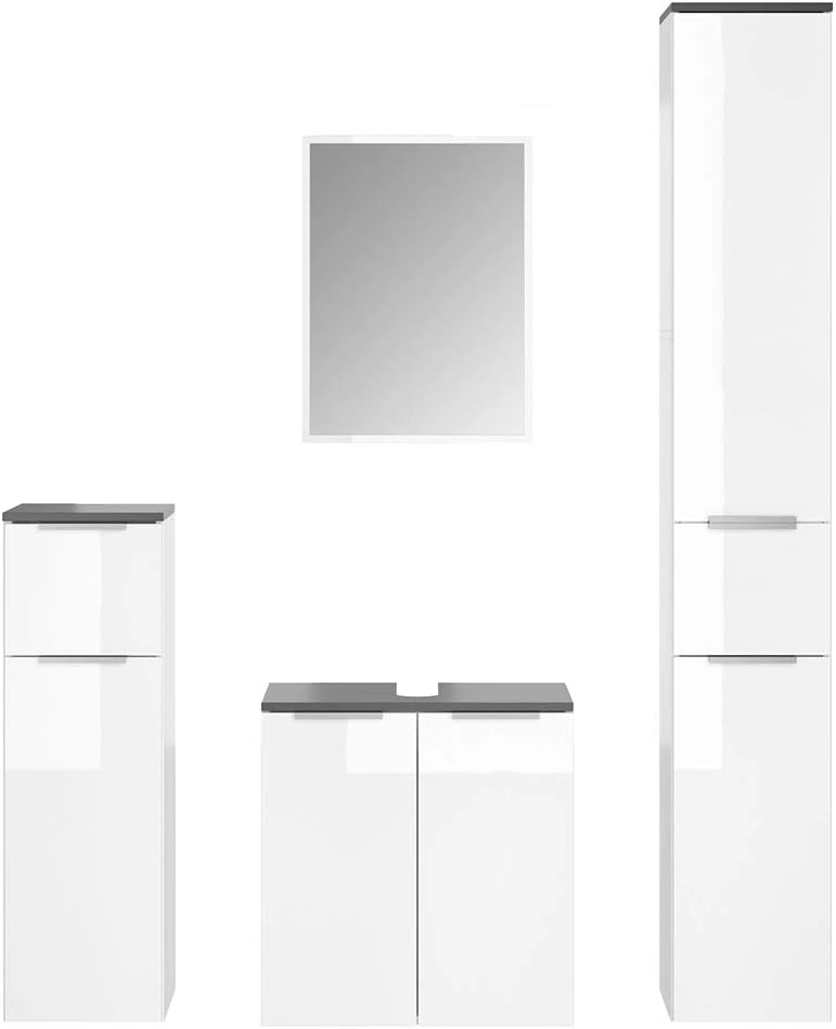 Set mobili bagno Otis, Bianco, 58 cm, composto da specchio da bagno e mobile sottolavabo