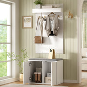 Set ingresso 3 in 1 con attaccapanni, scarpiera a 2 ante e panca porta scarpe, bianco, 60¡Á35¡Á(45+100) cm