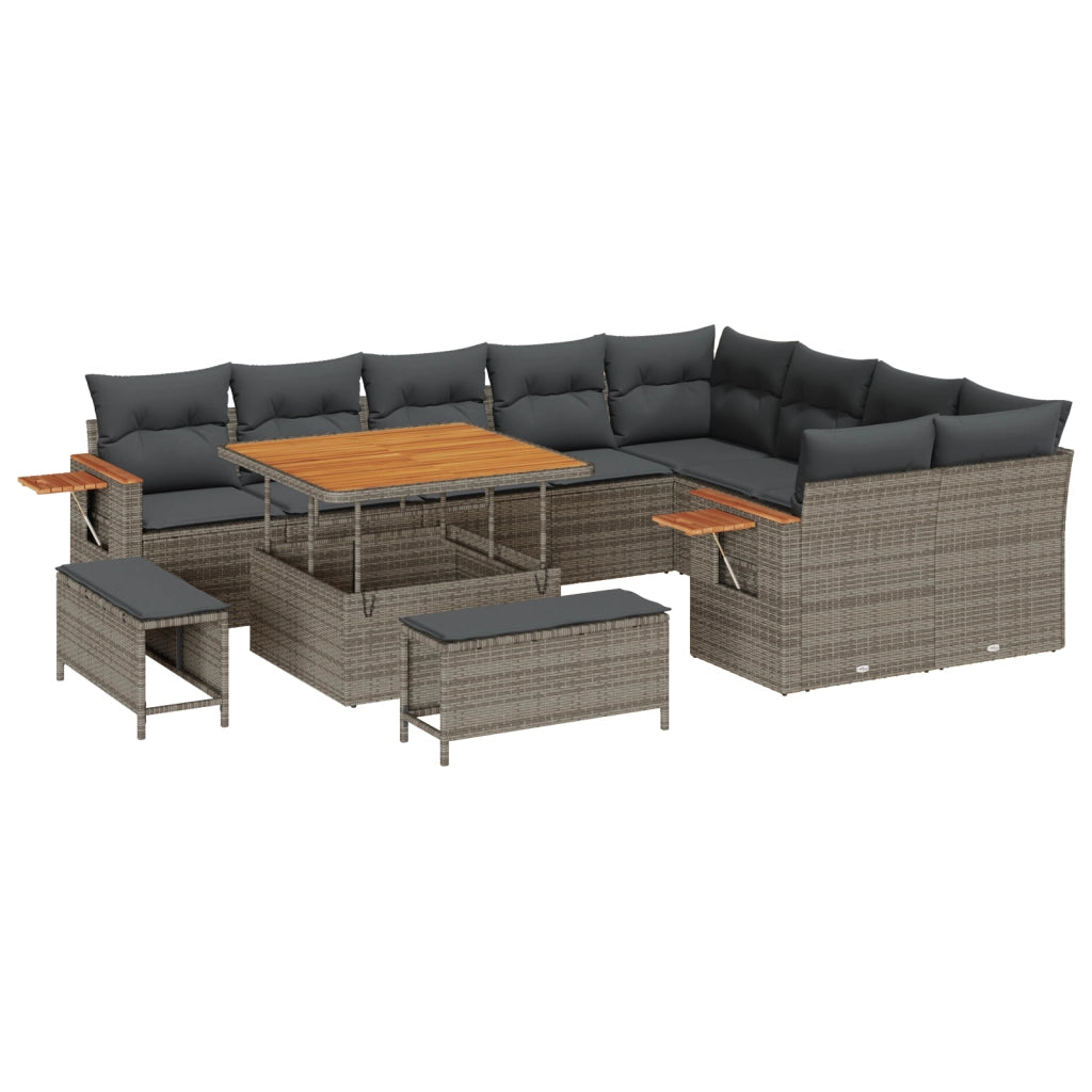 Set di Divani da Giardino composto da 12 Pezzi con Cuscini Grigio Polyrattan Acacia