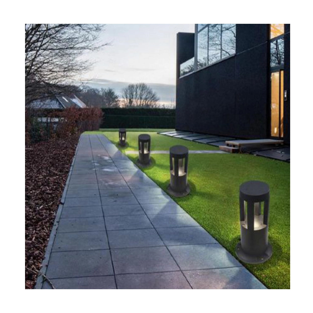 Trade Shop - Lampada Da Terra Segnapasso Da Giardino Ip65 In Alluminio Vetro 12watt Es59 Nero -