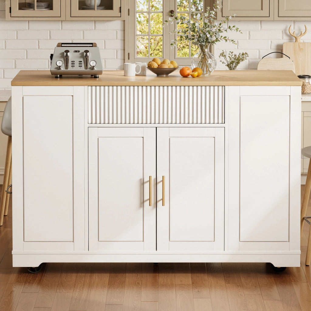 Isola da cucina 120x50 cm; con cestino integrato; MDF e metallo; bianco