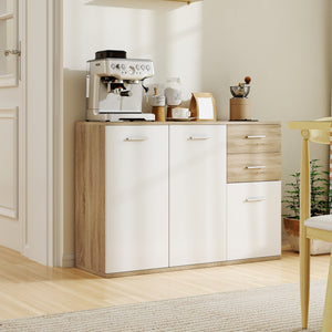 Credenza Moderna 106x35x76 cm con 3 Armadietti e 2 Cassetti color Legno