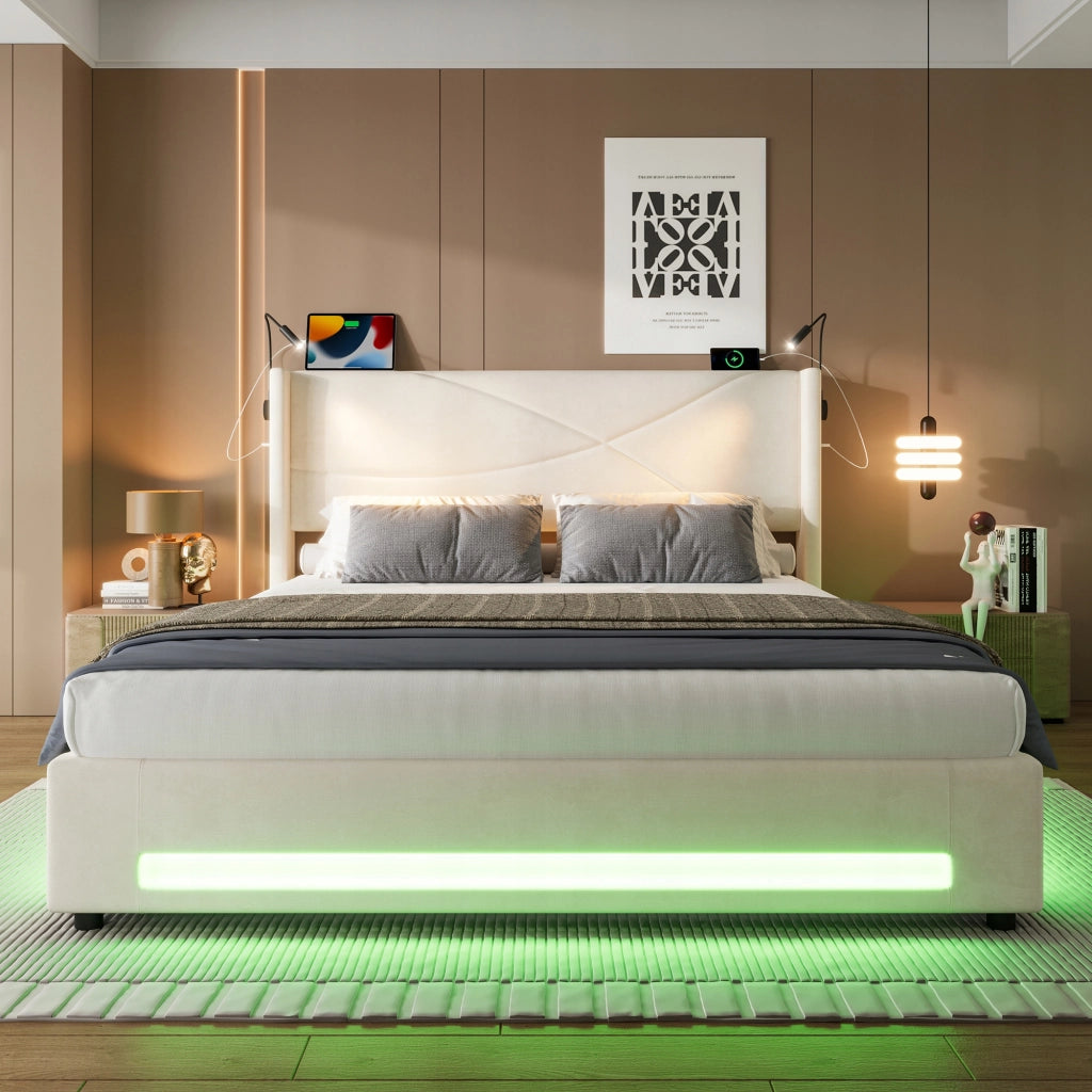Letto imbottito moderno con LED - Xylo - 140x200 - Idraulico