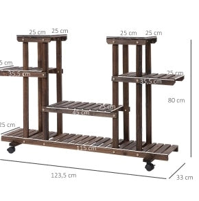 Scaffale portapiante in legno con 6 ripiani e ruote