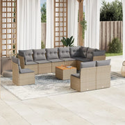 Set Divani da Giardino 11 pz con Cuscini Beige in Polyrattan