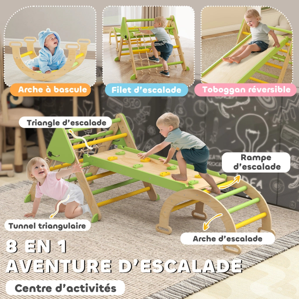 Castello di arrampicata in legno 8 in 1 con scivolo e scala ¨C zephmum ¨C verde