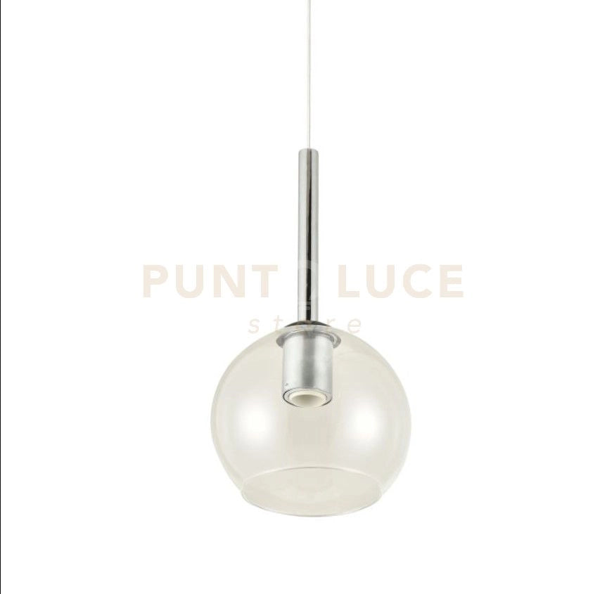 INFINITY-C Sospensione 1 luce struttura in metallo cromo con vetro cristallo  attacco E14 diametro 14cm senza base