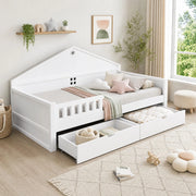 Letto 90x200 cm con luci LED e cassetti; bianco