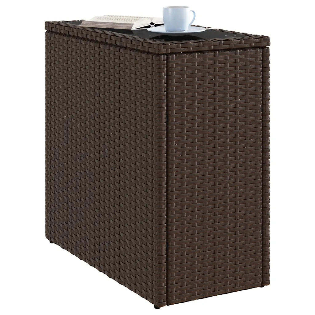 Tavolino Giardino Piano Vetro Marrone 58x27,5x55 cm Polyrattan 366214